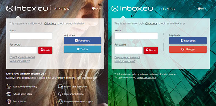 Inbox.eu new login pages!
