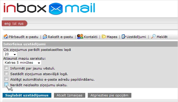 Neizlasīto vēstuļu skaita attēlojums mapēs