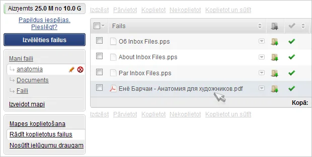 Meklēšanas un filtru realizācija Inbox Files sistēmā
