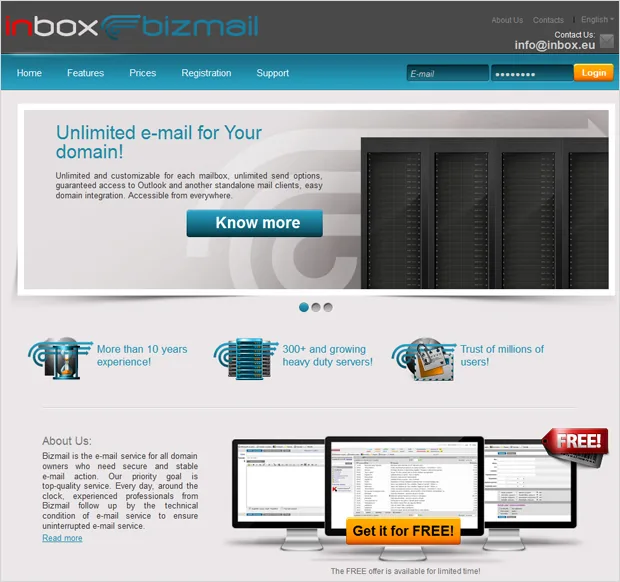 Inbox Bizmail – domain mail for everyone!