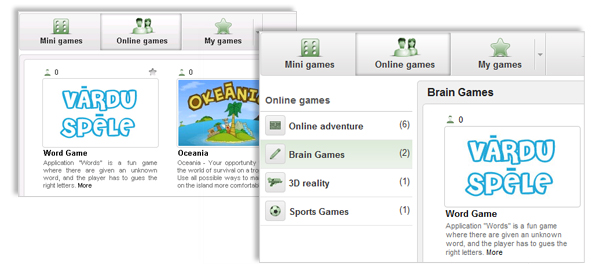 Categories added to Online Games section