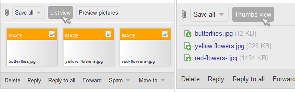 Inbox Mail: view the attachments as a list