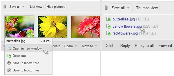 Inbox Mail: view the attachments as a list