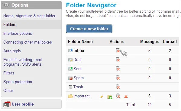 Inbox Mail: delete all messages at once from any folder