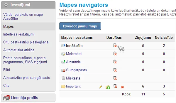 Inbox Mail: dzēst visas vēstules uzreiz no jebkuras mapes