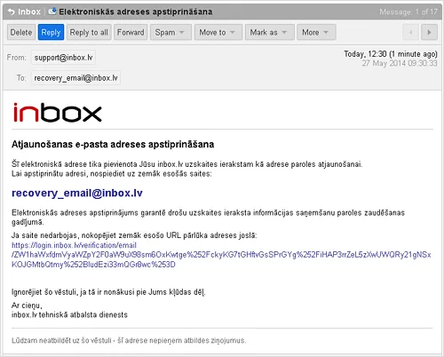 Inbox.lv paroles atjaunošana caur e-pastu