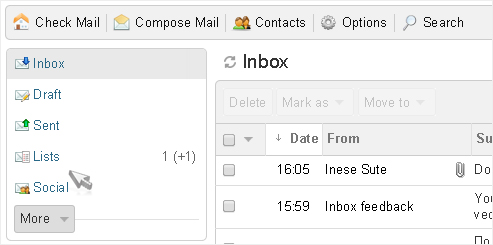 New folders «Lists» and «Social» in inbox.lv mail