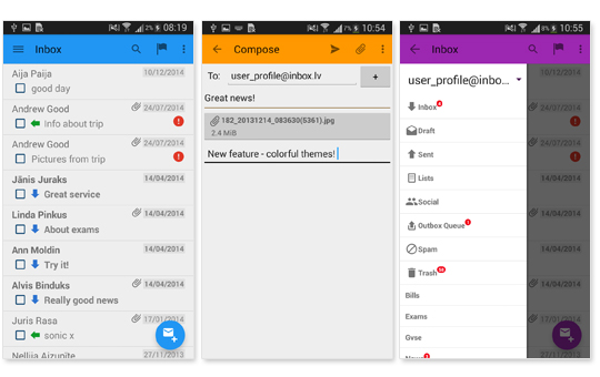 Inbox Mobile – daudzkrāsainas tēmas un citi uzlabojumi OS Android lietotājiem