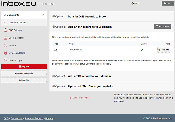 Inbox.eu new design for administrators!