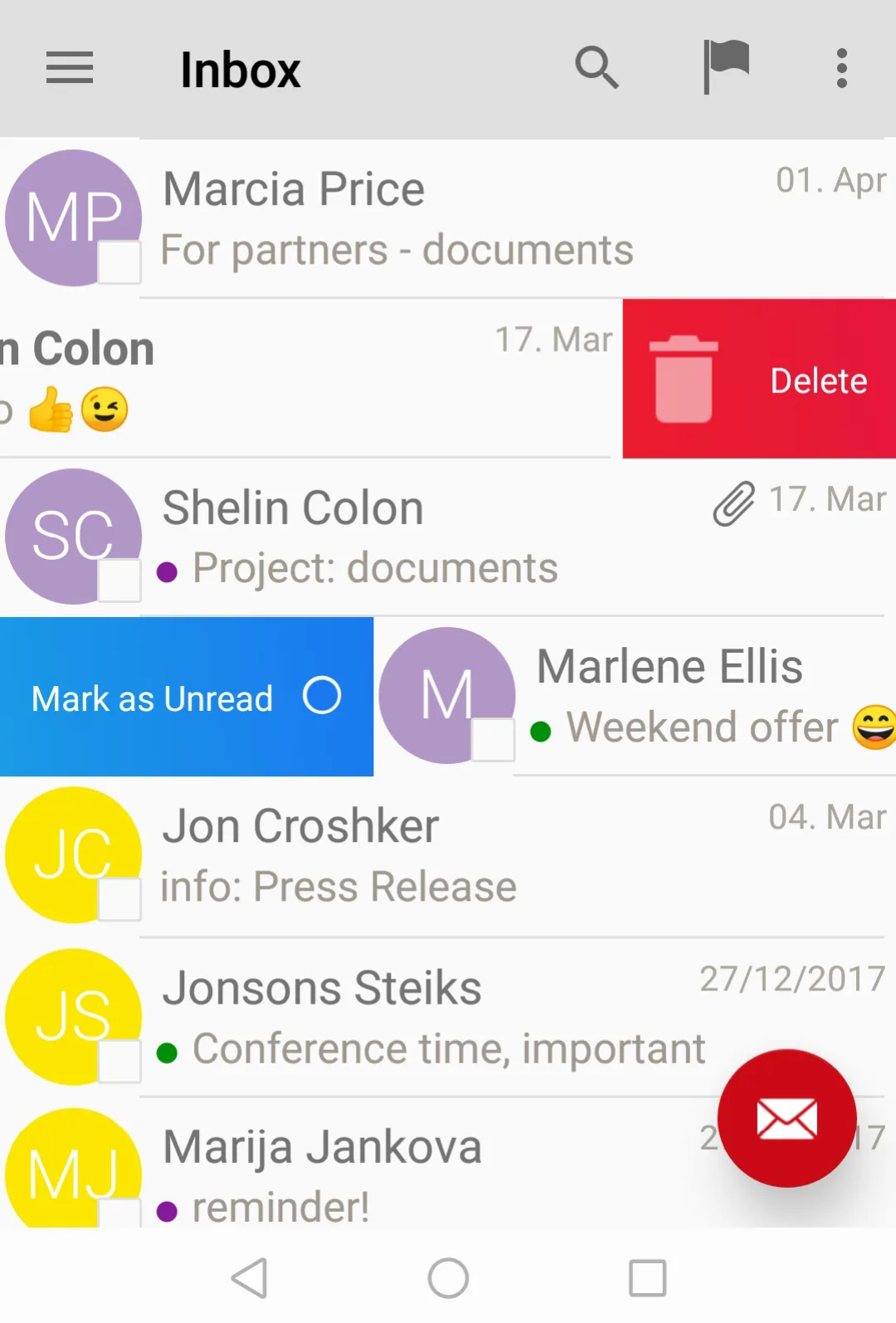 New Swipe realization in the mobile version of Inbox.lv mail for Android phones!