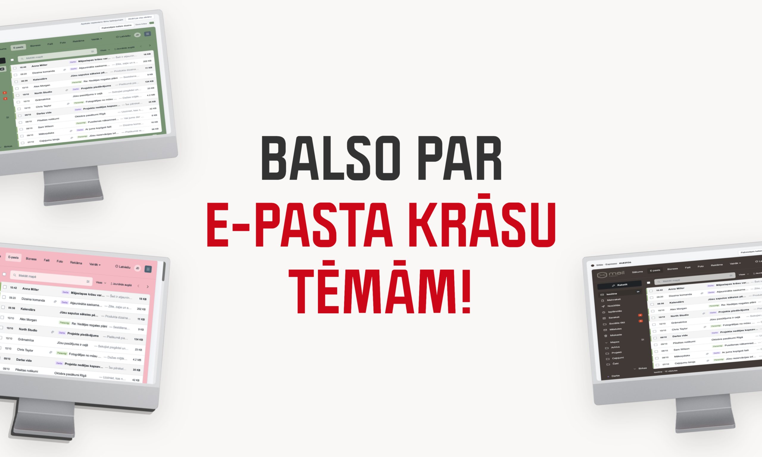 Inbox.lv e-pasta krāsu tēmu balsojums: iesūtne dažādās krāsās uz datoru ekrāniem